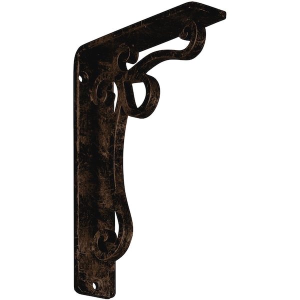 Ekena Millwork Orleans Wrought Iron Bracket, (Single center brace), Antiqued Bronze 1 1/2"W x 5 1/2"D x 8"H BKTM01X05X08SOLABZ - main